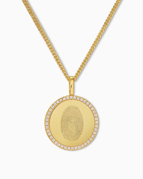 Fingerprint engraving plates necklace pendant round zirconia 16mm