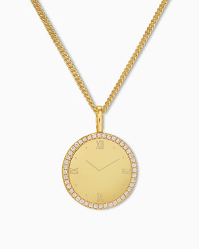 Birth watch engraving plates necklace pendant round zirconia 16mm