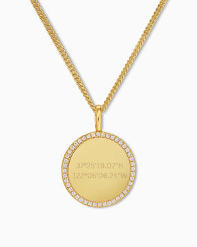 Coordinates engraving plates necklace pendant round zirconia 16mm