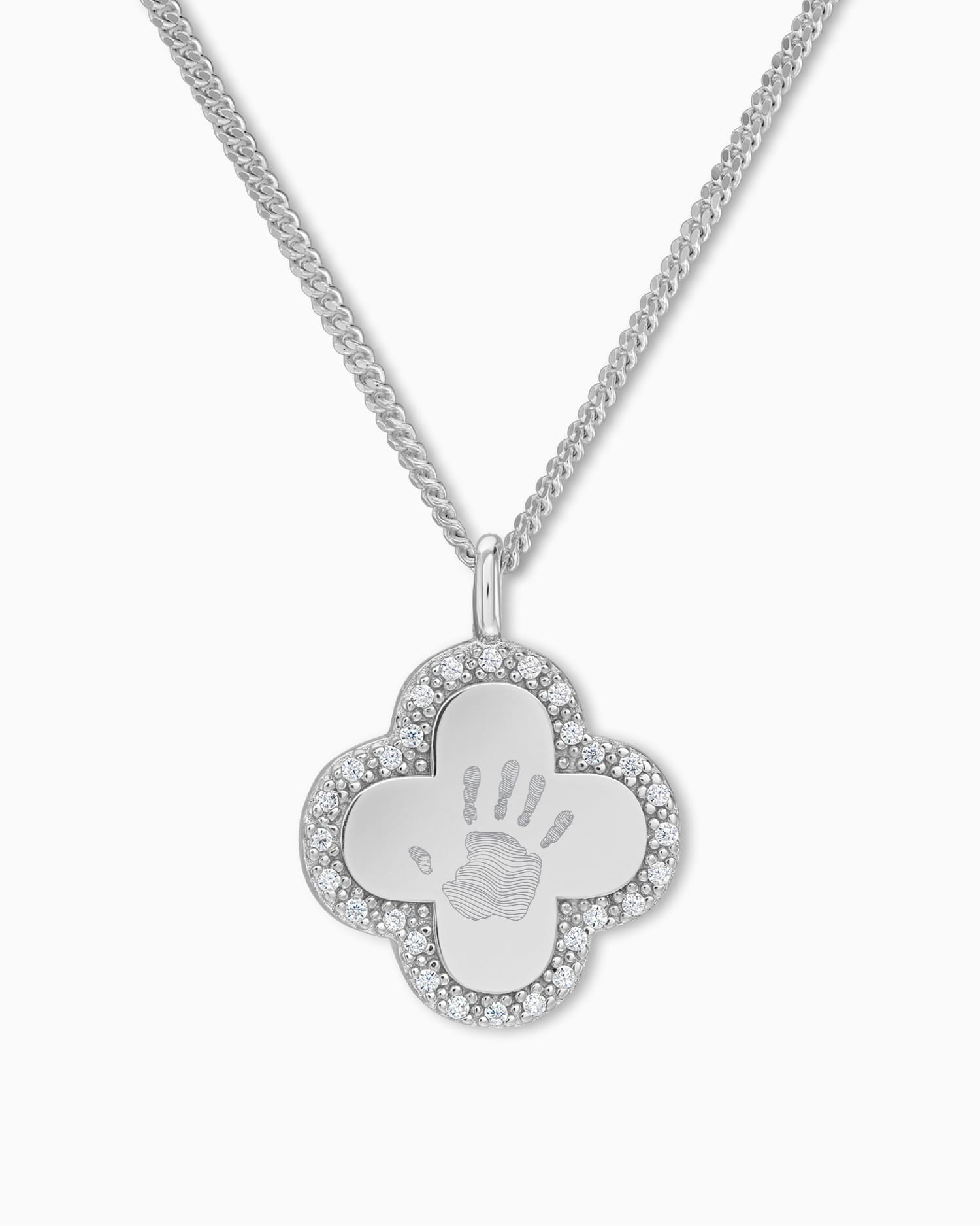 Handprint cloverleaf necklace engraving plate zirconia