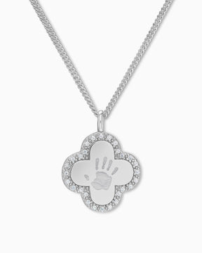 Handprint cloverleaf necklace engraving plate zirconia