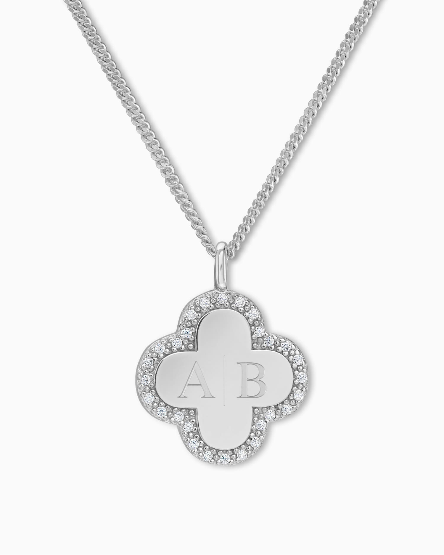 Initials cloverleaf necklace engraving plate zirconia