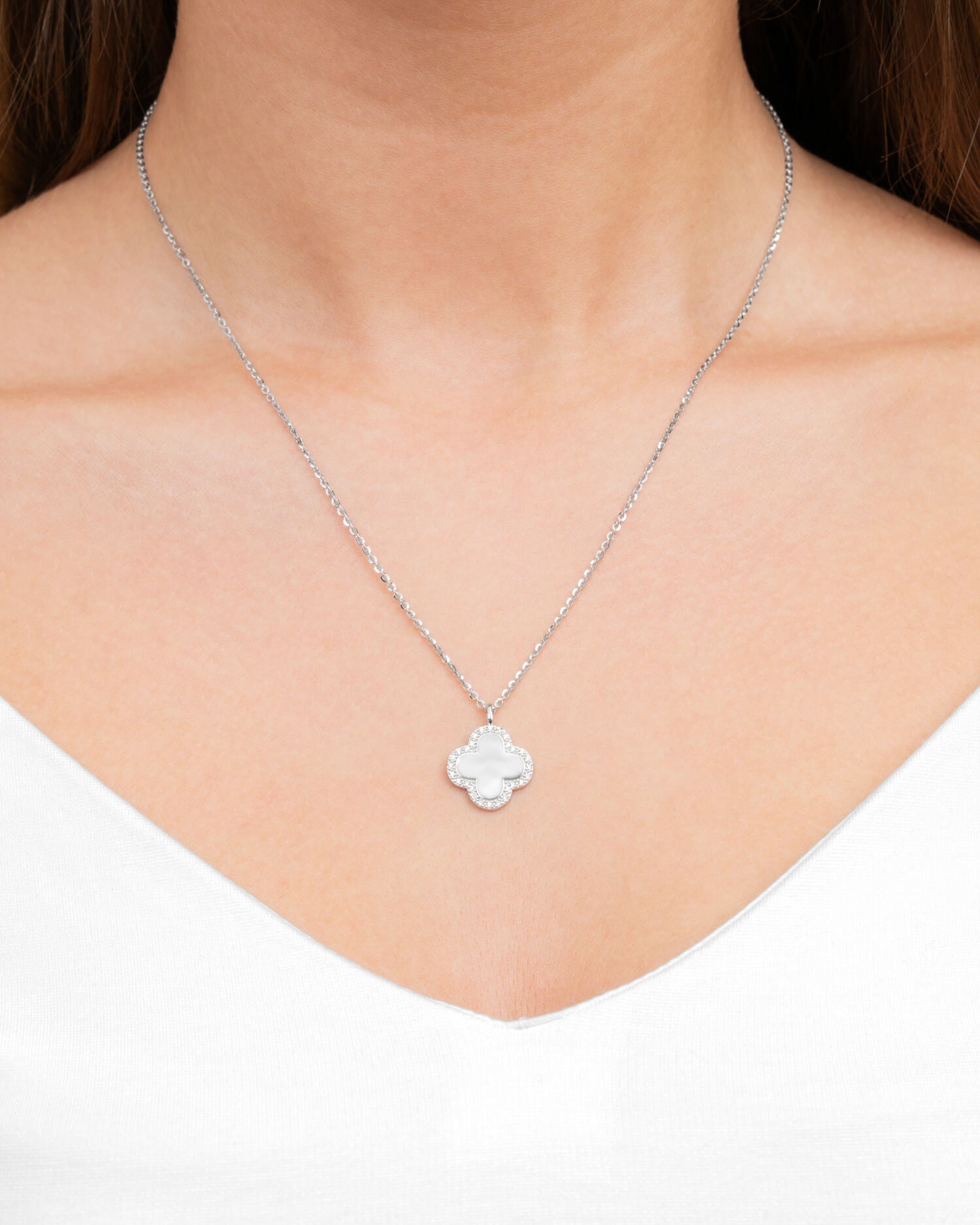 Nose print cloverleaf necklace engraving plate zirconia