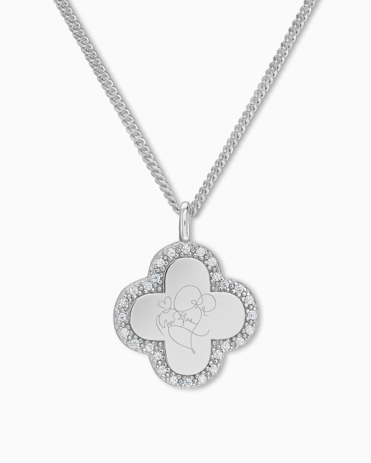 Graphic uploud cloverleaf necklace engraving plate zirconia