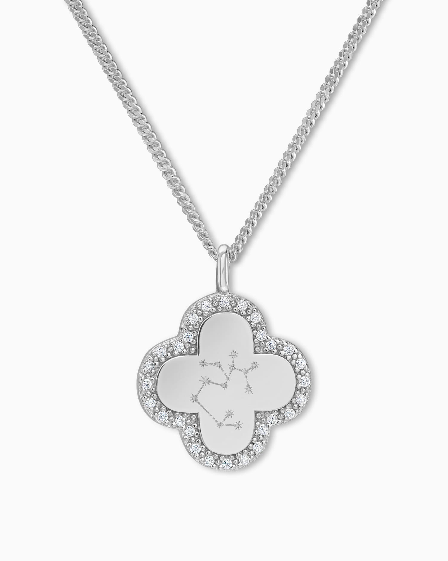 Zodiac sign cloverleaf necklace engraving plate zirconia