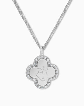 Zodiac sign cloverleaf necklace engraving plate zirconia