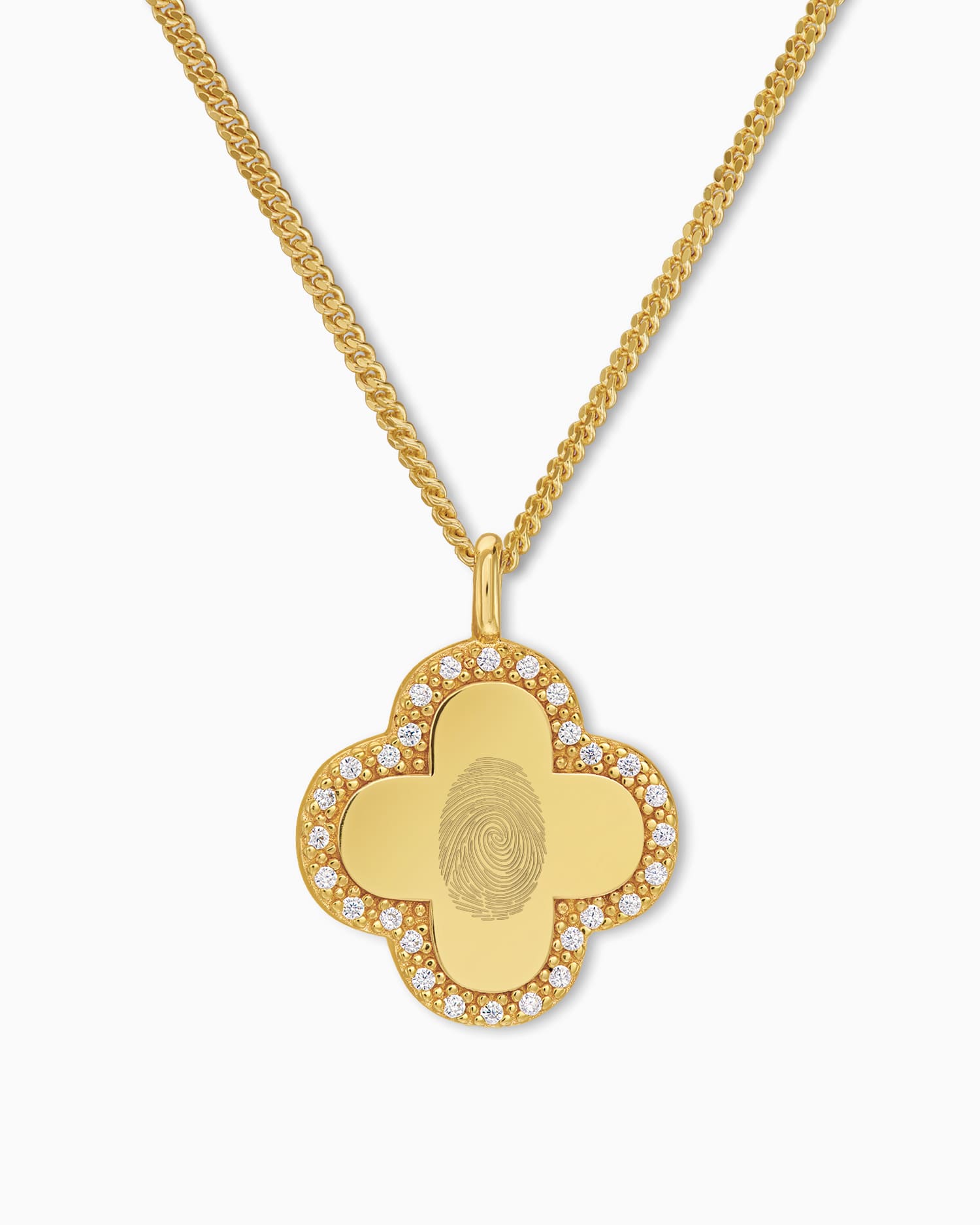 Fingerprint cloverleaf necklace engraving plate zirconia