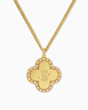 Handprint cloverleaf necklace engraving plate zirconia