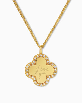 Handwriting Uploud cloverleaf necklace engraving plate zirconia