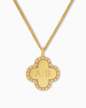 Initials cloverleaf necklace engraving plate zirconia