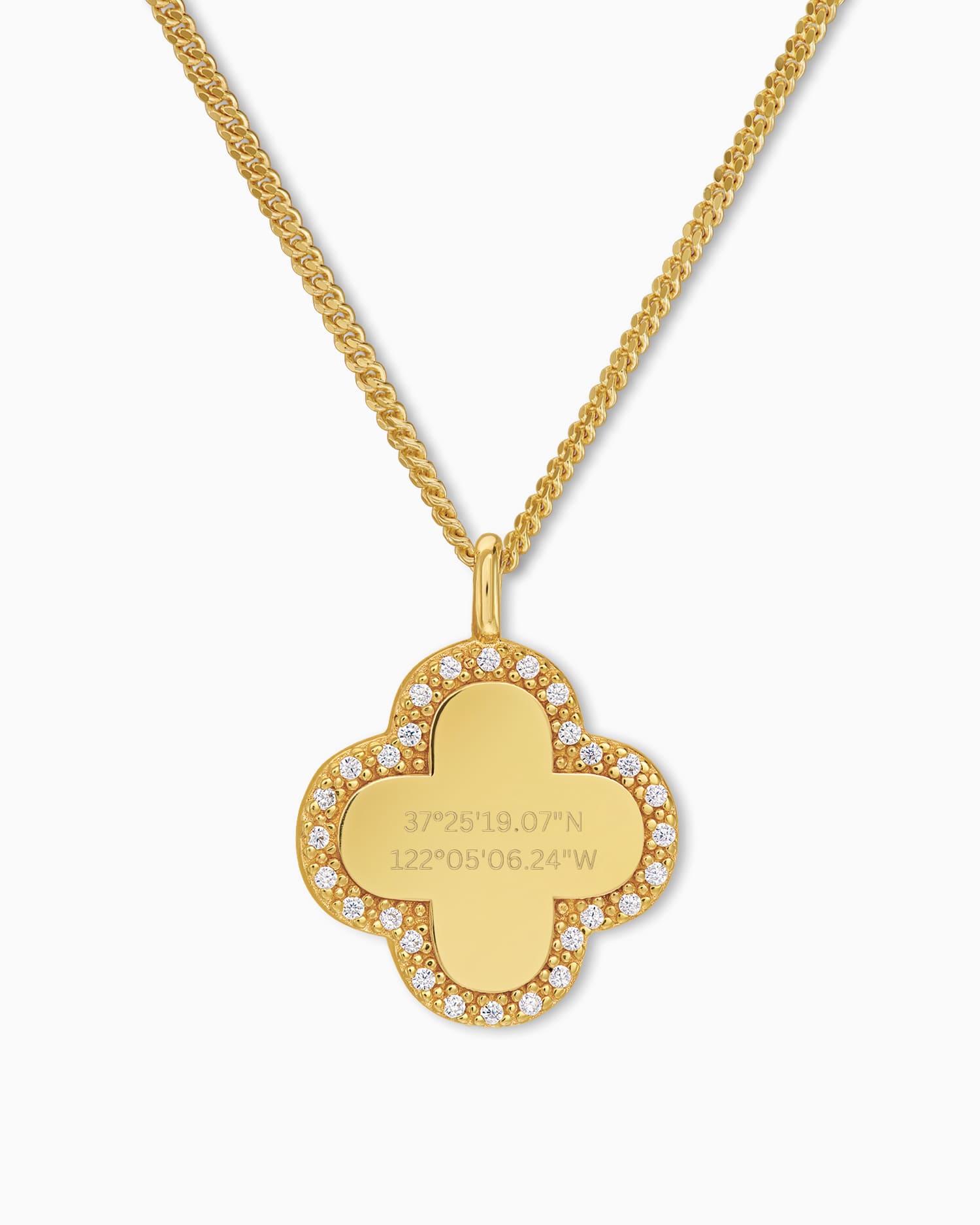 Coordinates cloverleaf necklace engraving plate zirconia