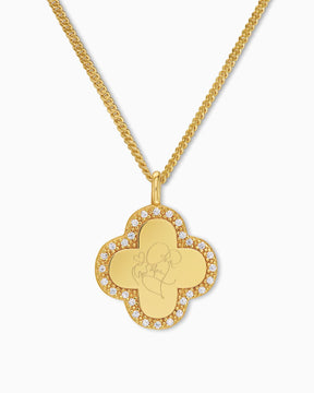 Graphic uploud cloverleaf necklace engraving plate zirconia