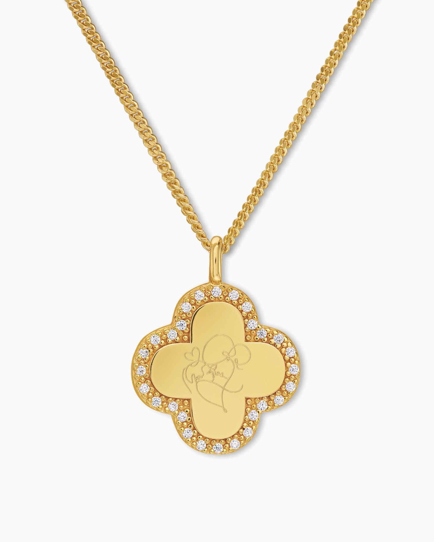 Graphic uploud cloverleaf necklace engraving plate zirconia