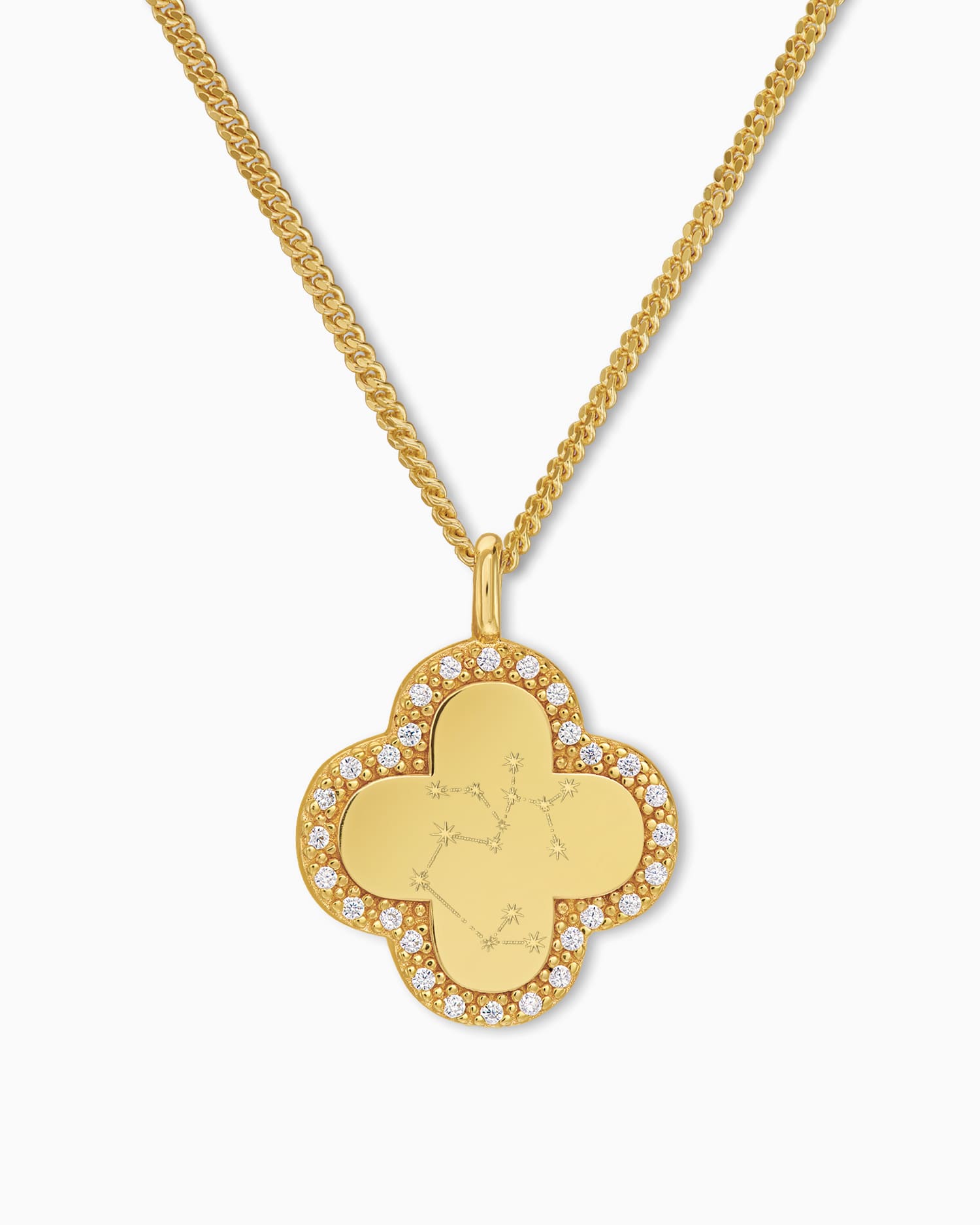 Zodiac sign cloverleaf necklace engraving plate zirconia