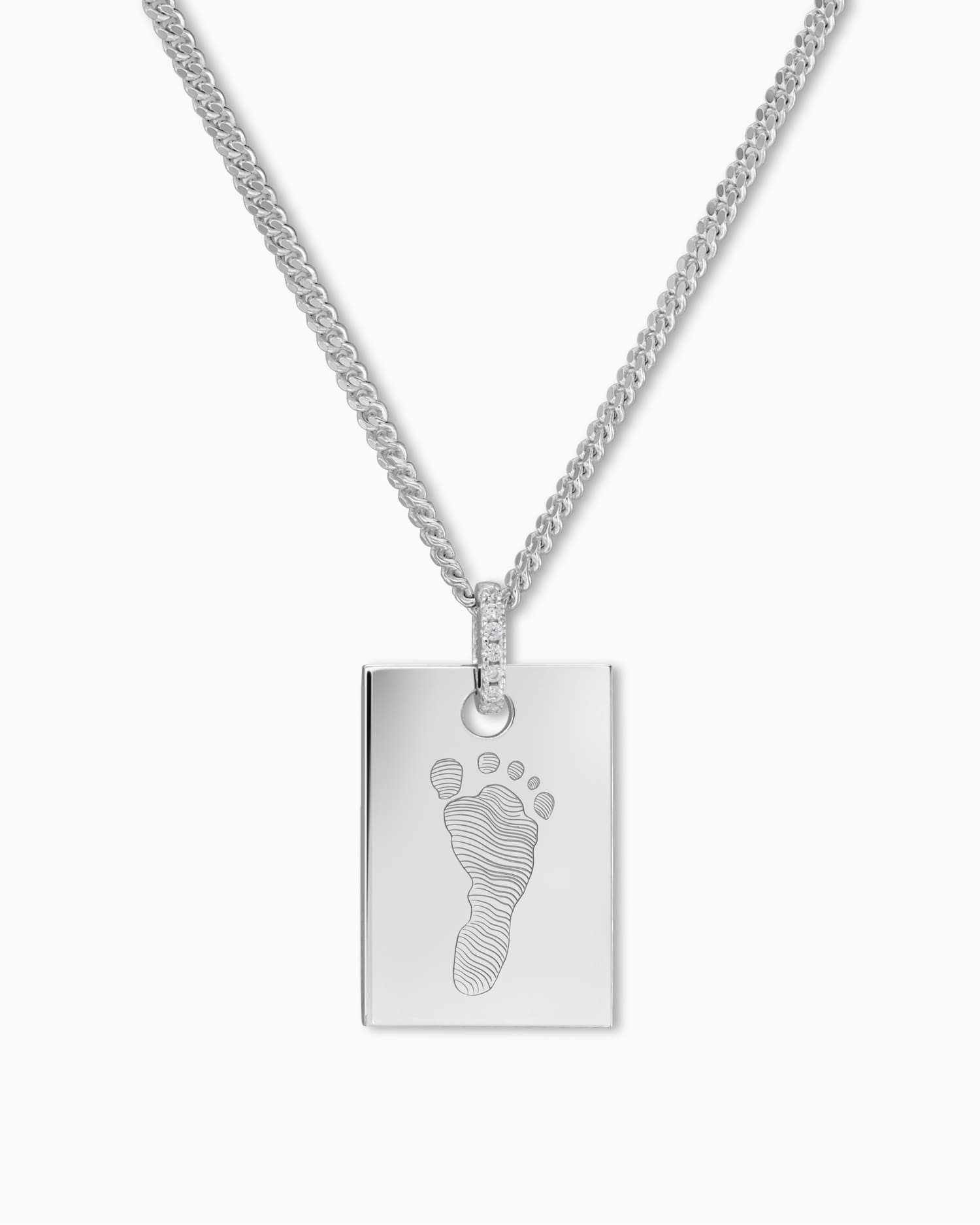 Footprint engraving plates necklace pendant zirconia square