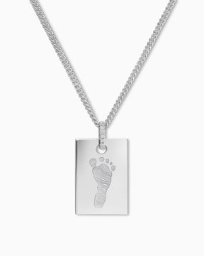 Footprint engraving plates necklace pendant zirconia square