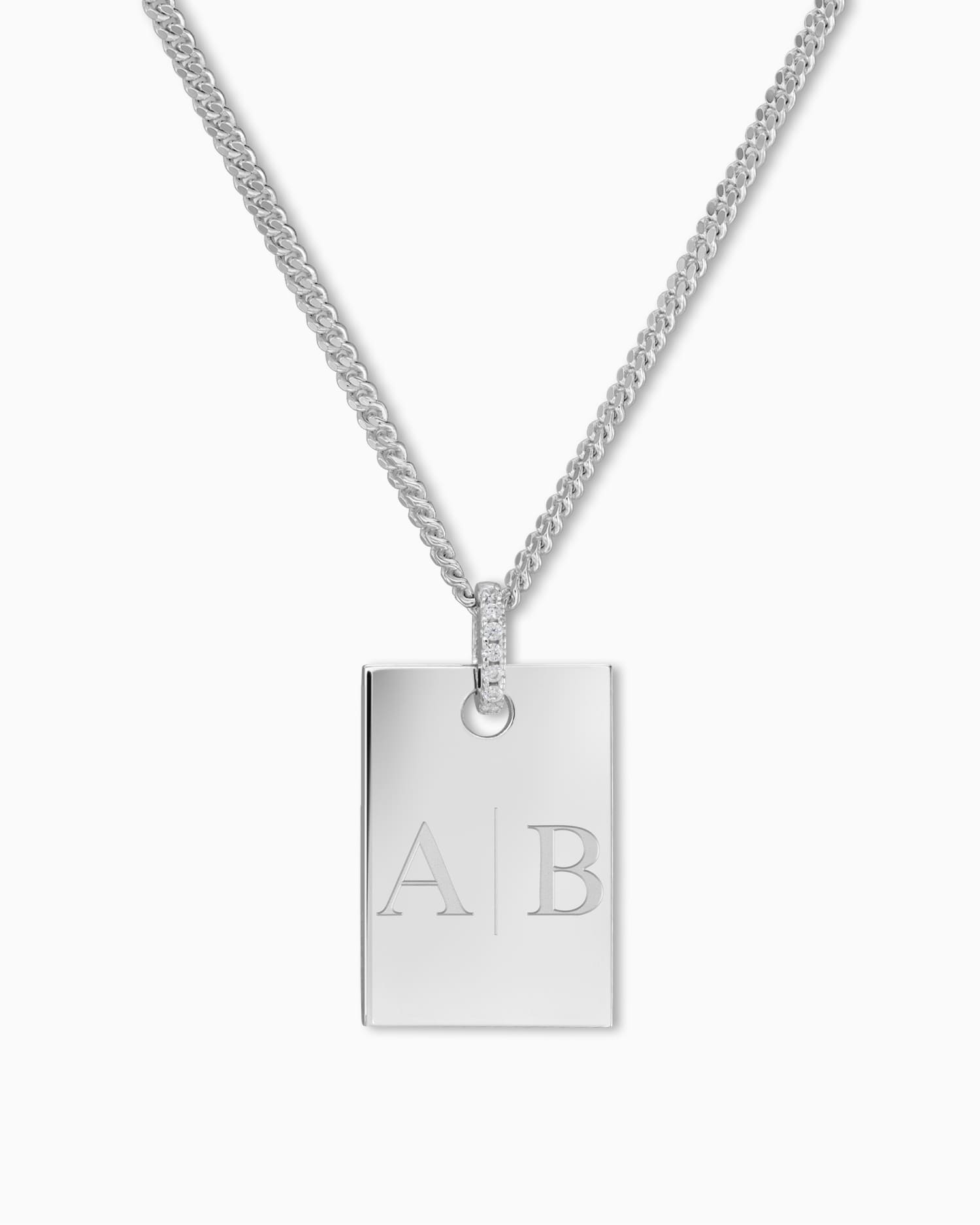 Initials engraving plates necklace pendant zirconia square