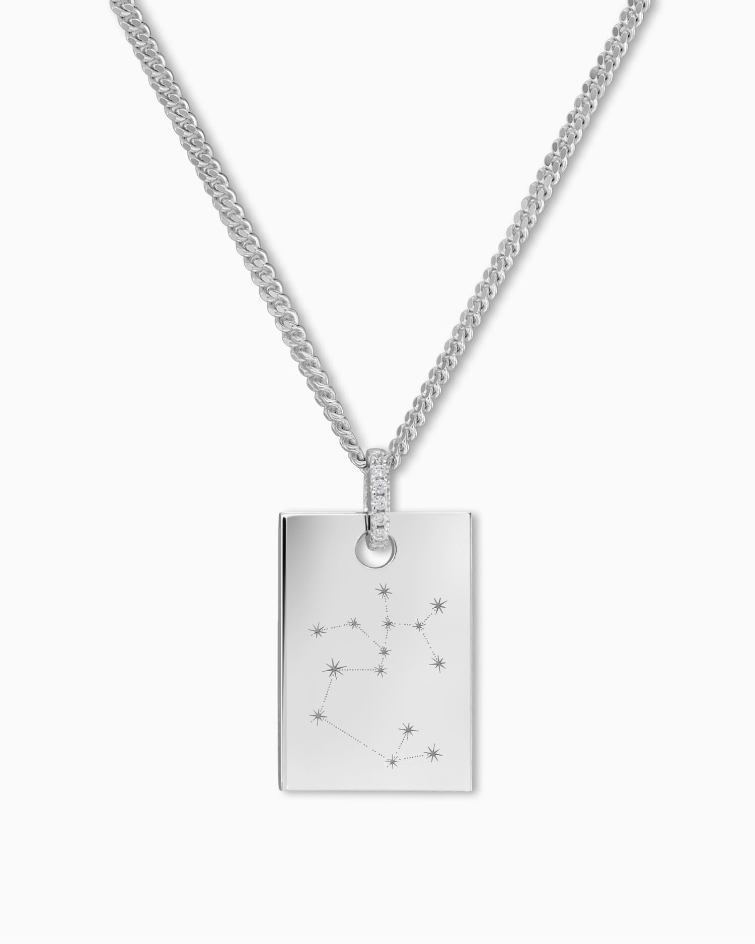 Zodiac sign engraving plates necklace pendant zirconia square