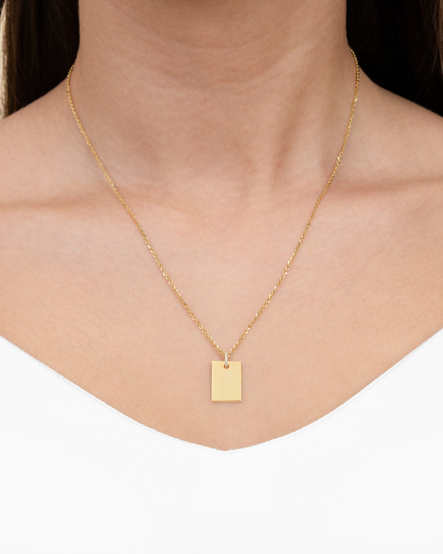 Handprint engraving plates necklace pendant zirconia square