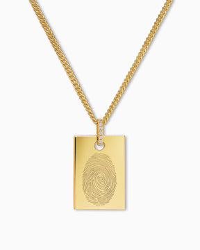 Fingerprint engraving plates necklace pendant zirconia square