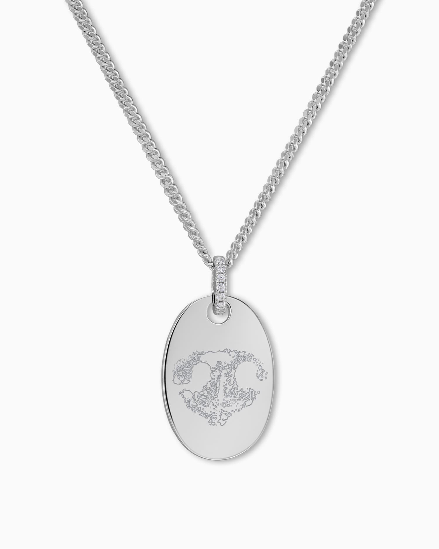 Nose print engraving plates necklace pendant zirconia oval