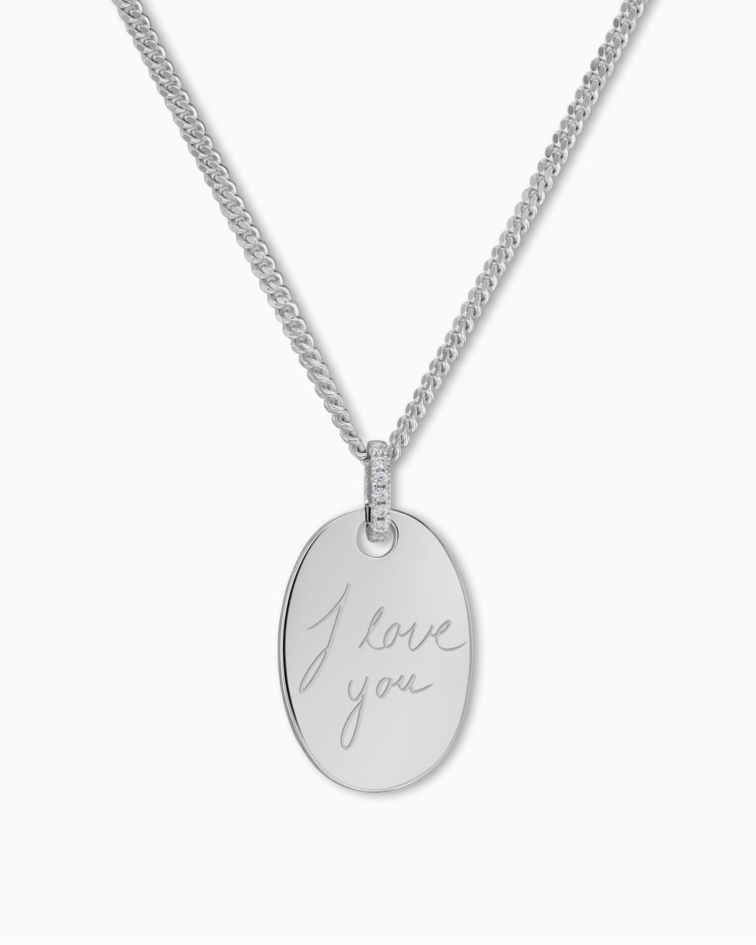 Handwriting Uploud engraving plates necklace pendant zirconia oval