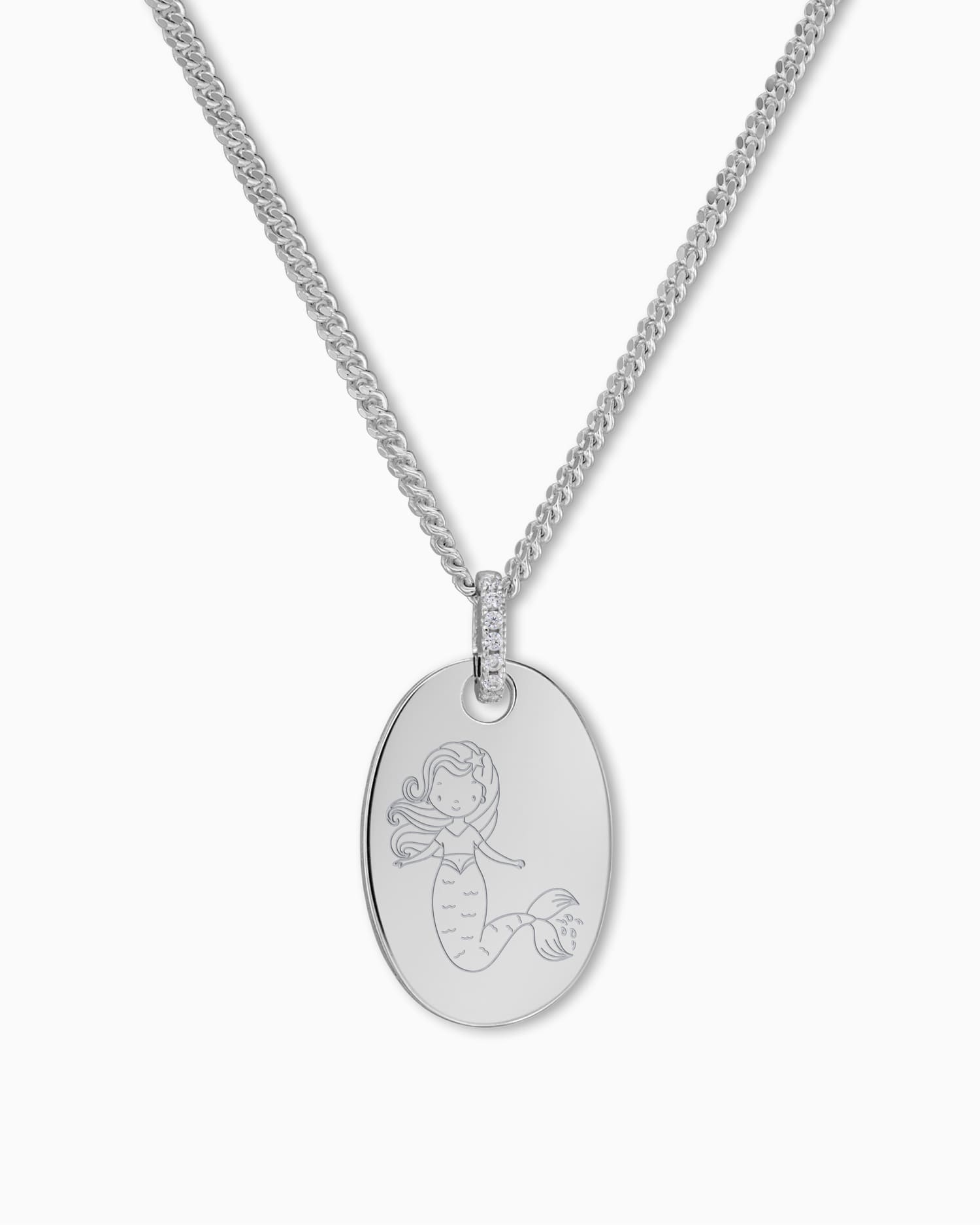 Child symbols engraving plates necklace pendant zirconia oval
