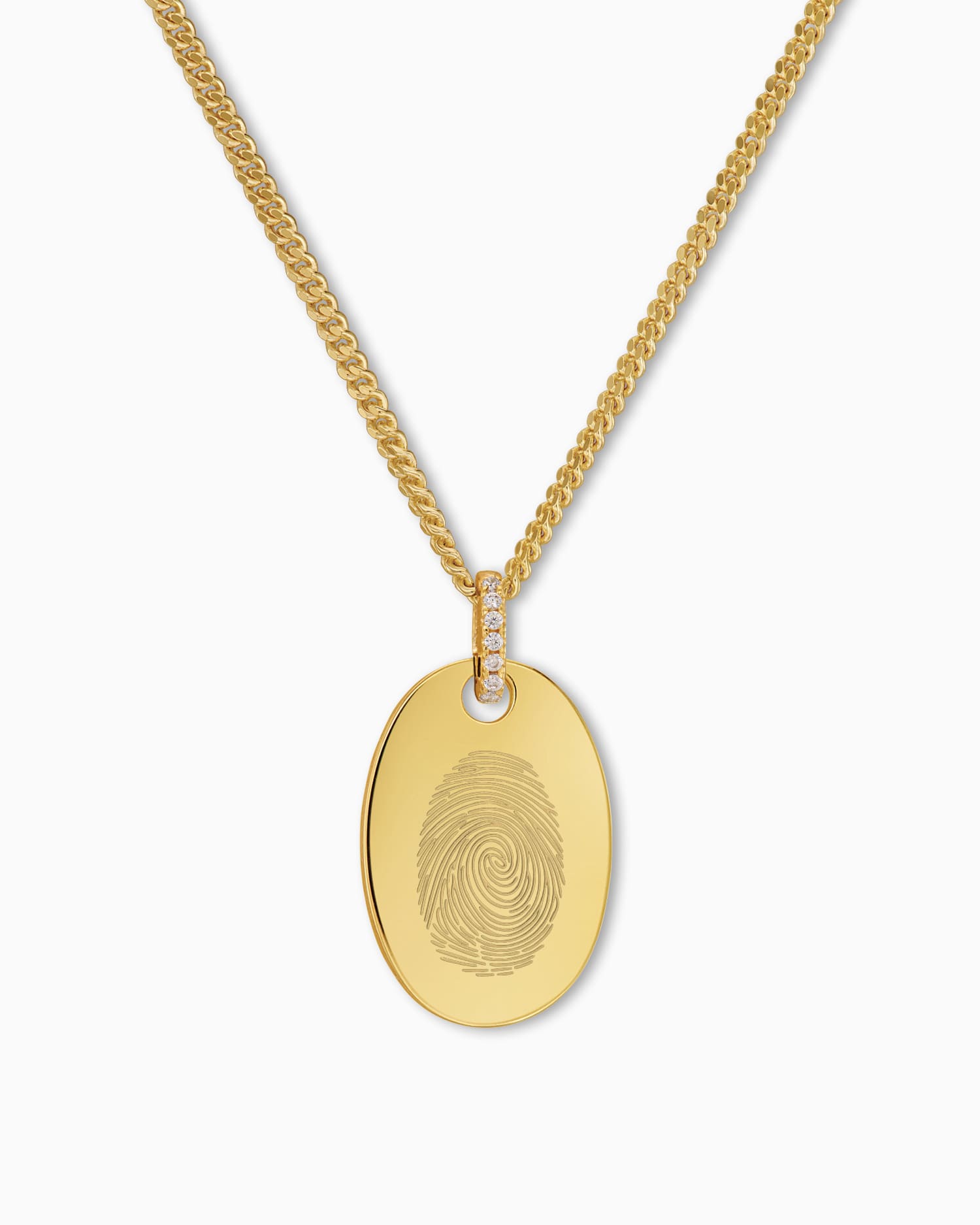 Fingerprint engraving plates necklace pendant zirconia oval