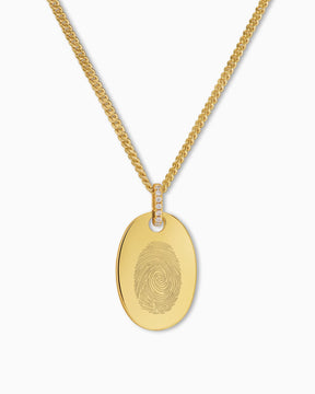 Fingerprint engraving plates necklace pendant zirconia oval
