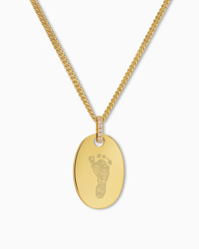 Footprint engraving plates necklace pendant zirconia oval