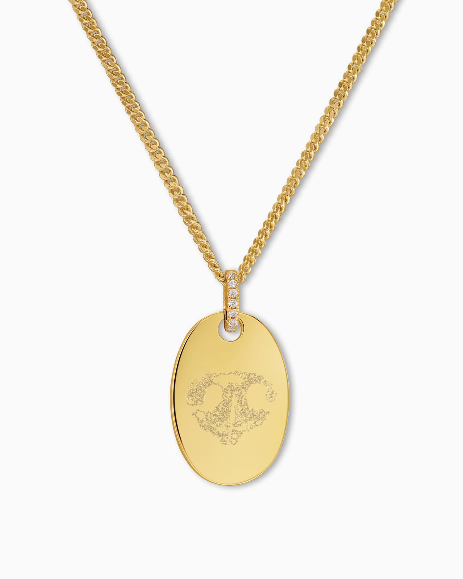 Nose print engraving plates necklace pendant zirconia oval