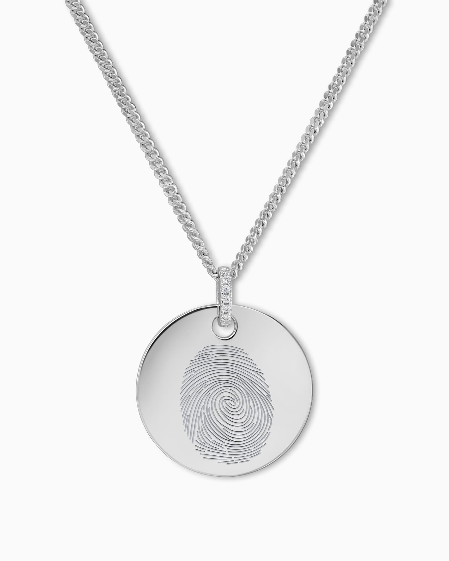 Fingerprint engraving plates necklace pendant zirconia round
