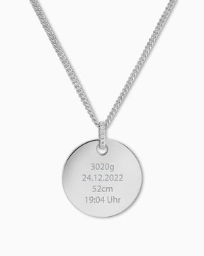 Birth dates engraving plates necklace pendant zirconia round