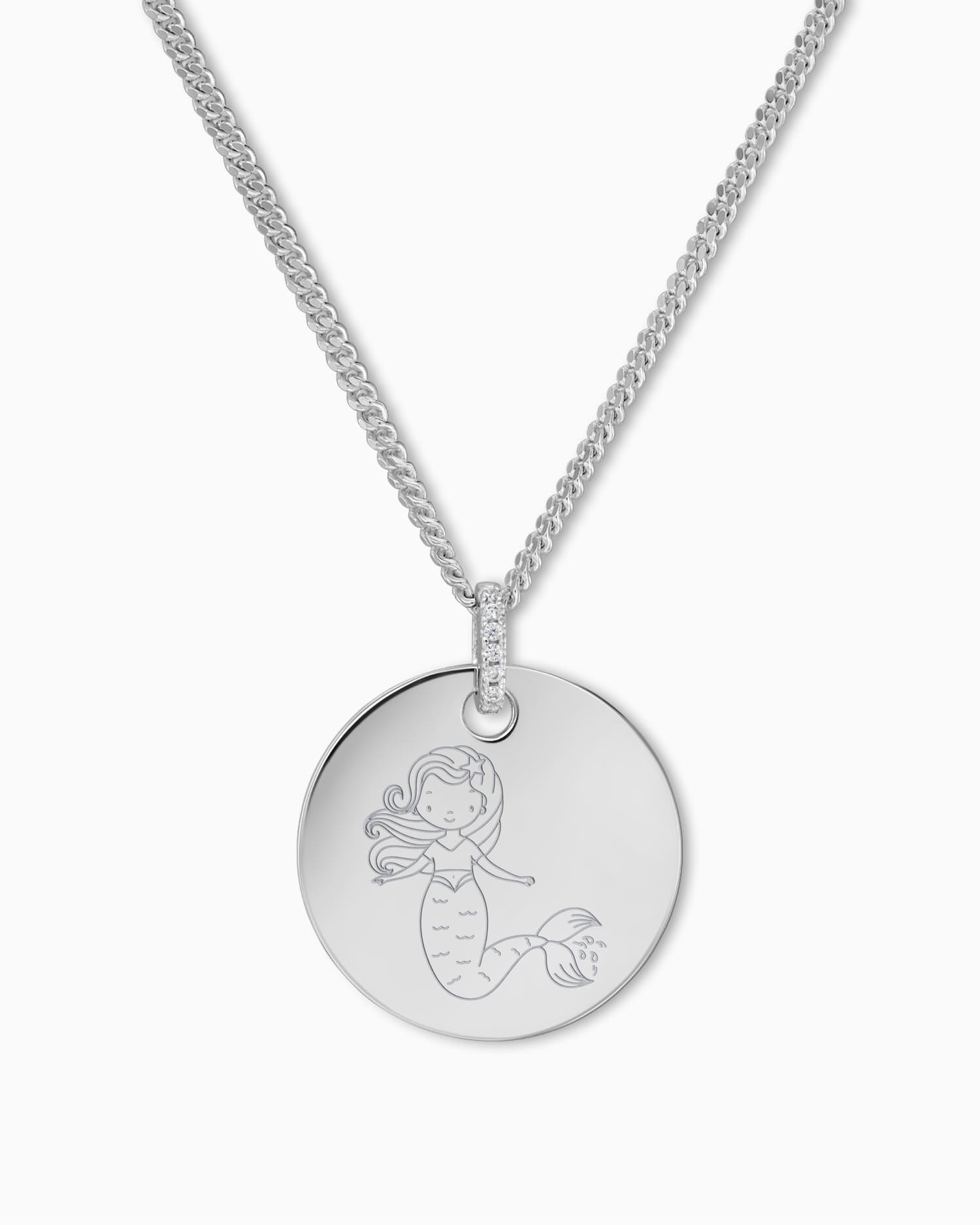 Child symbols engraving plates necklace pendant zirconia round