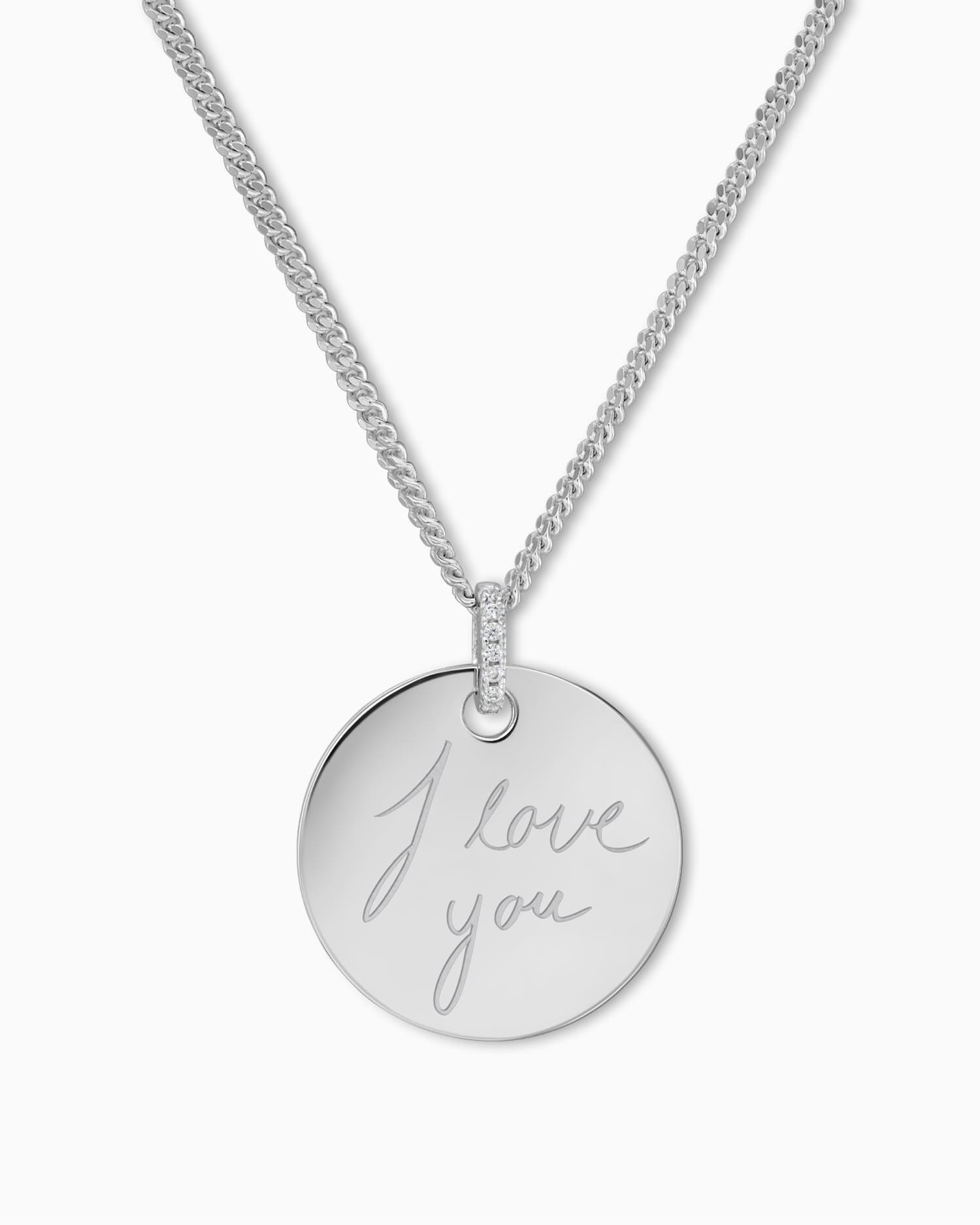 Handwriting Uploud Engraving Plates Necklace Pendant Zirconia Round