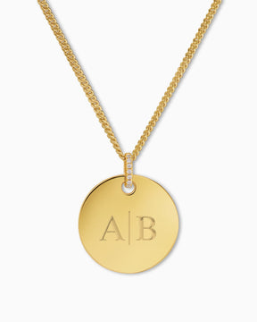 Initials engraving plates necklace pendant zirconia round