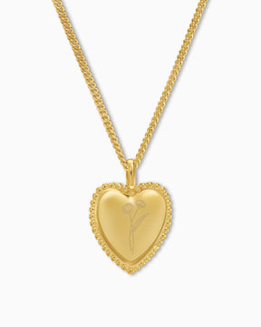 Birth flower heart necklace engraving plate pendant