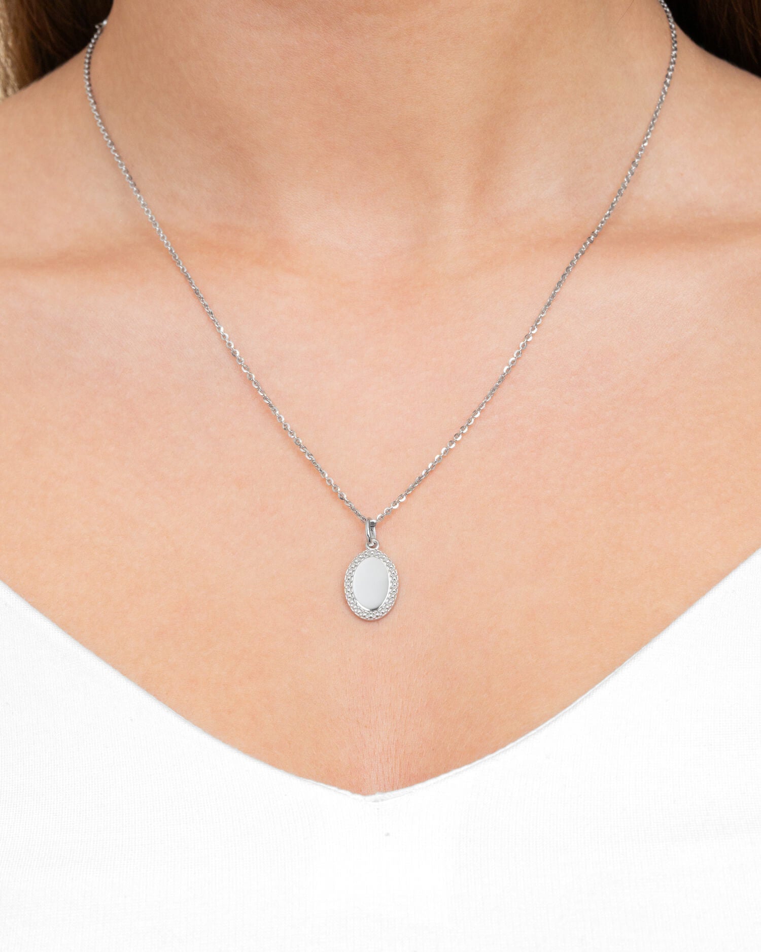 Initials engraving plates necklace pendant oval