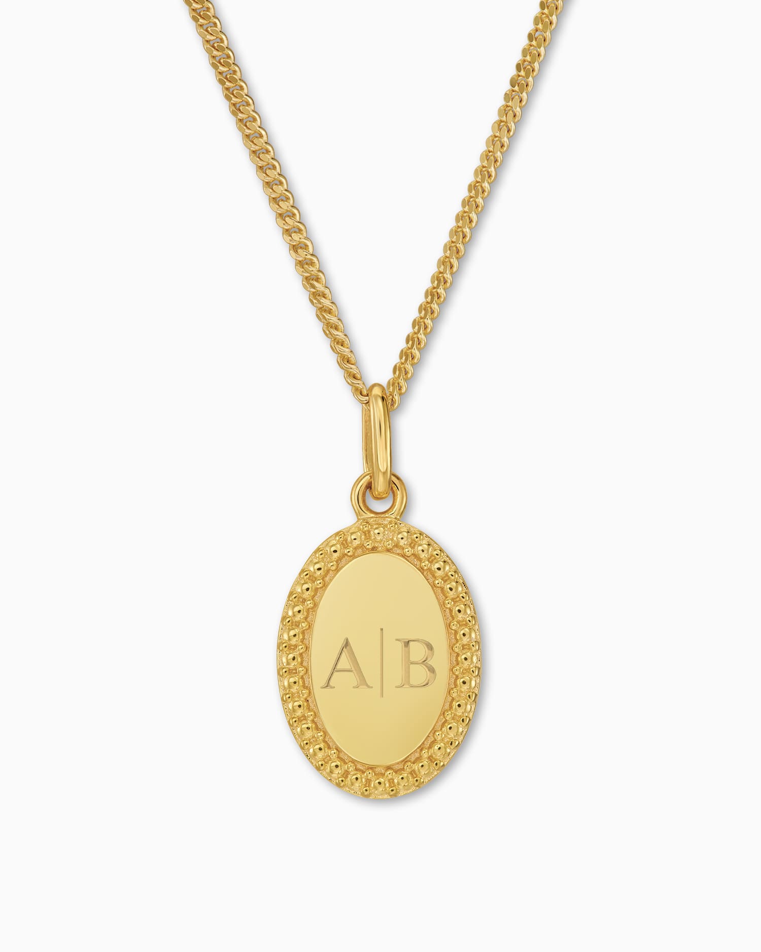 Initials engraving plates necklace pendant oval
