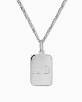 Initials engraving plates necklace pendant square