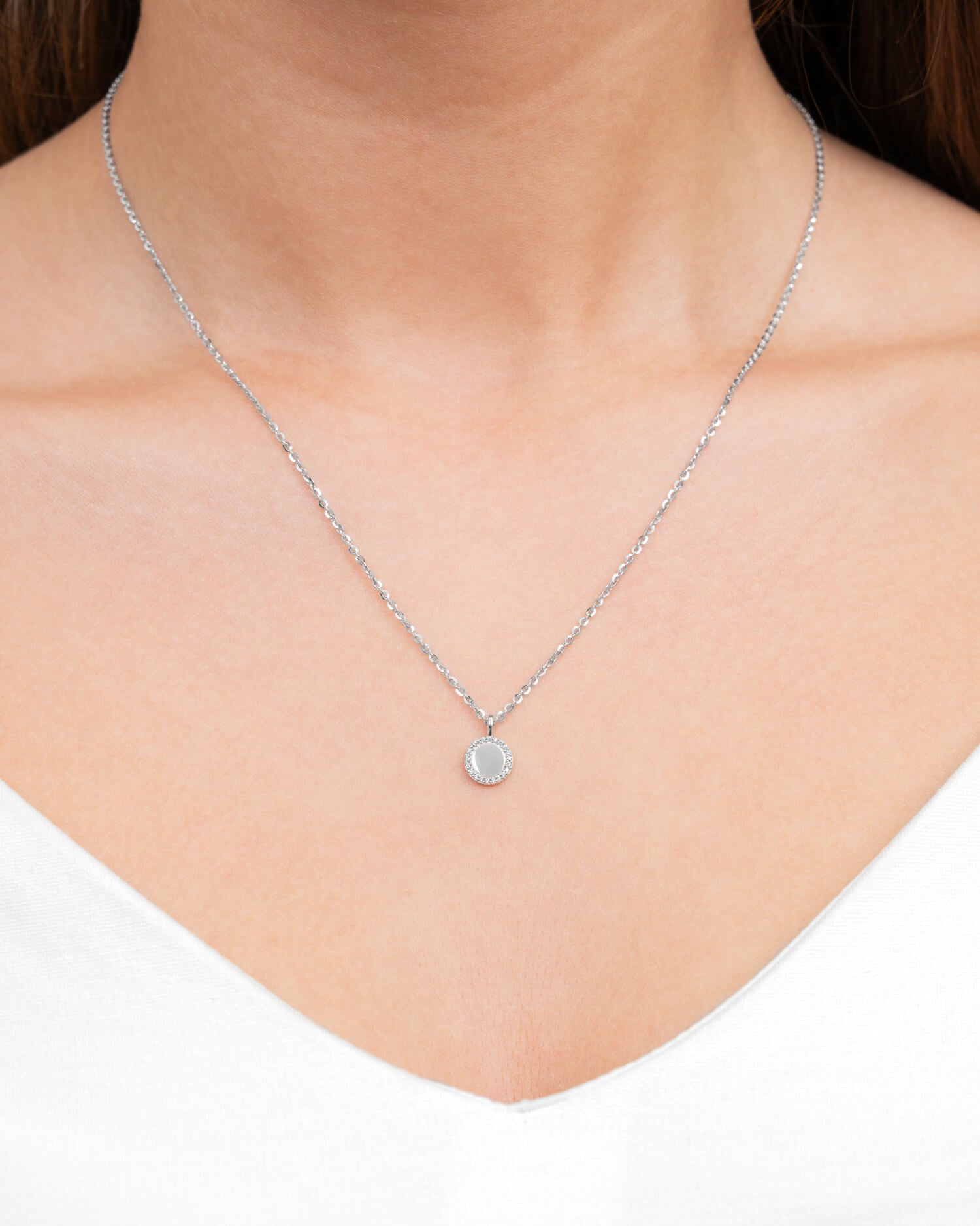Engraving plates necklace pendant zirconia round