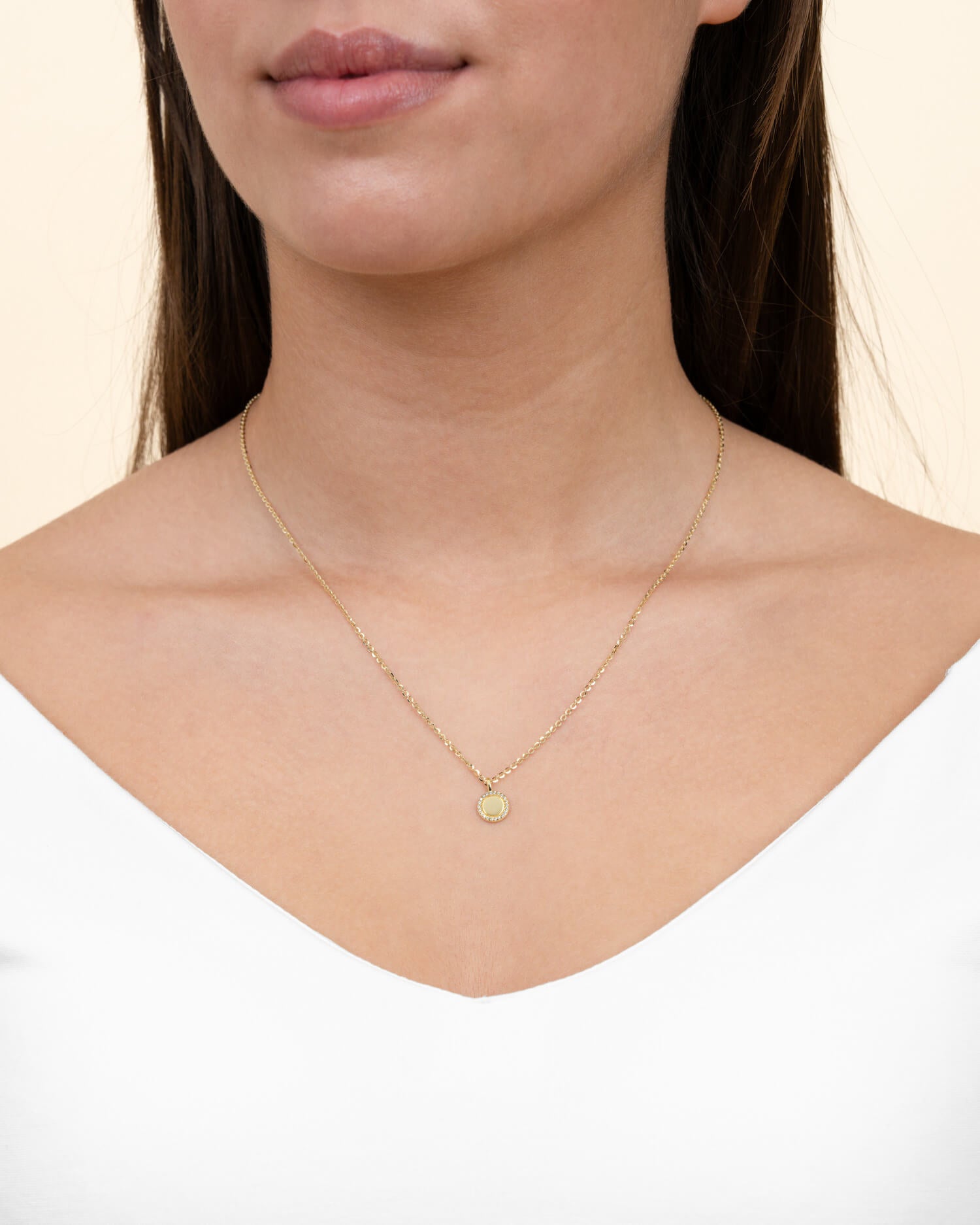 Engraving plates necklace pendant zirconia round