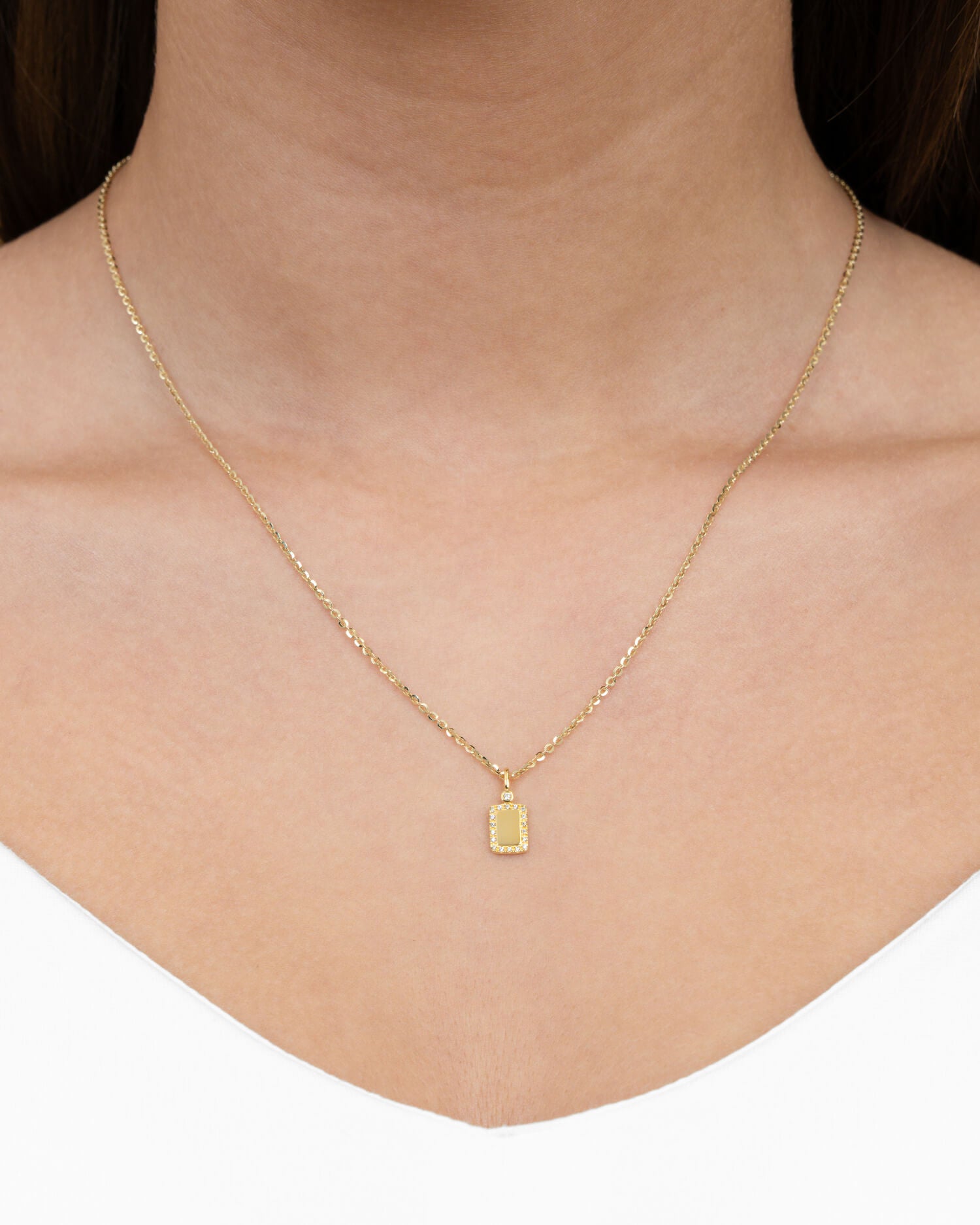Engraving plates necklace pendant zirconia square