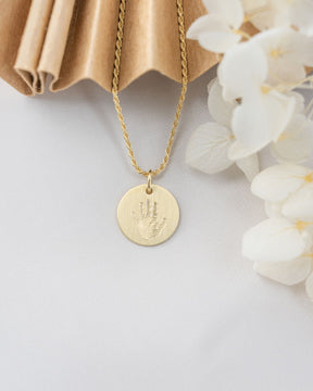 Handprint engraving plates necklace pendant round 12mm