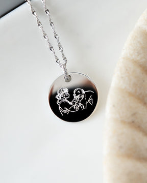 Engraving plates necklace pendant round zirconia 16mm
