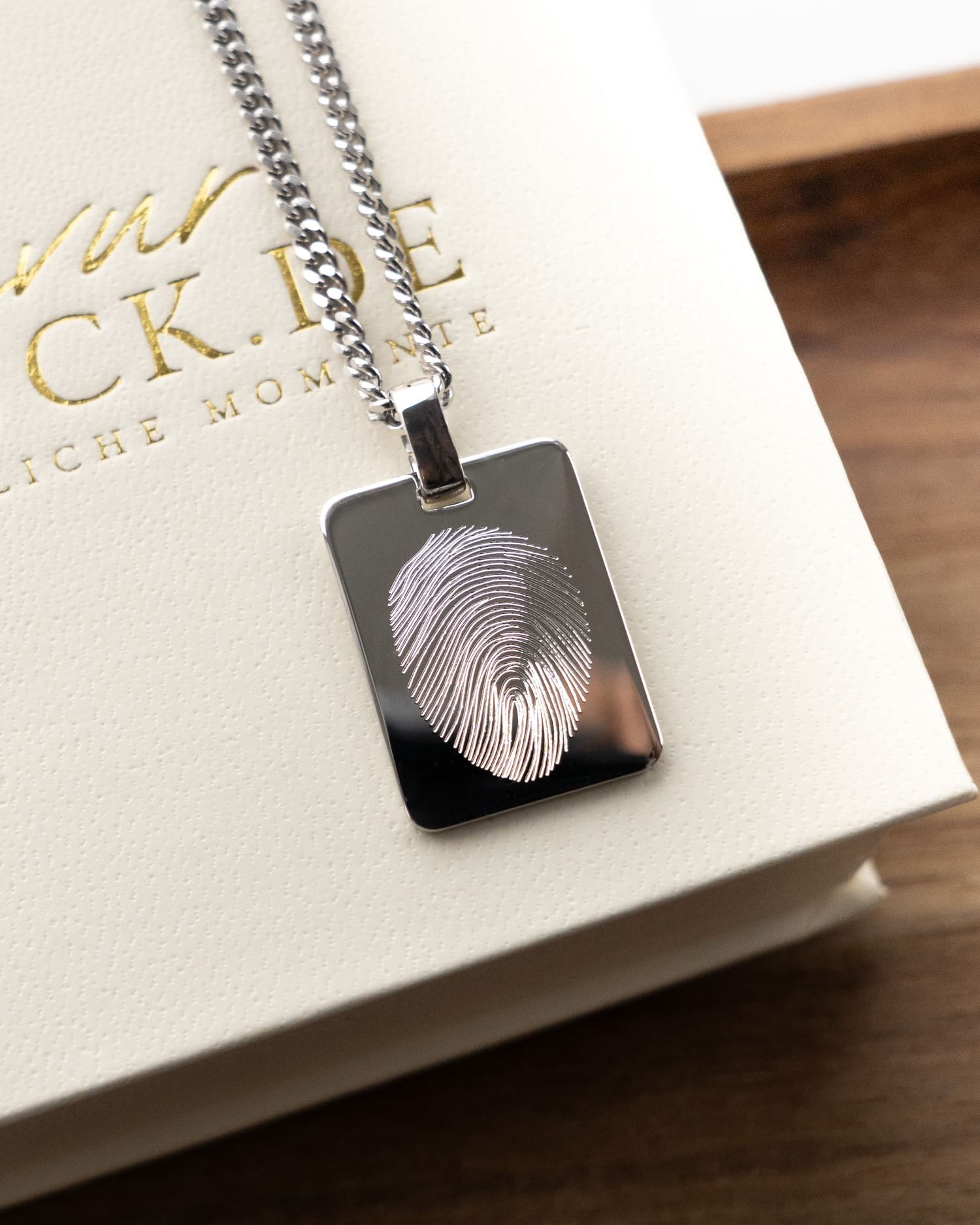 Fingerprint engraving plates necklace pendant rectangle