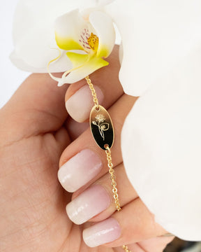 Birth flower engraving bracelet engraving plate oval