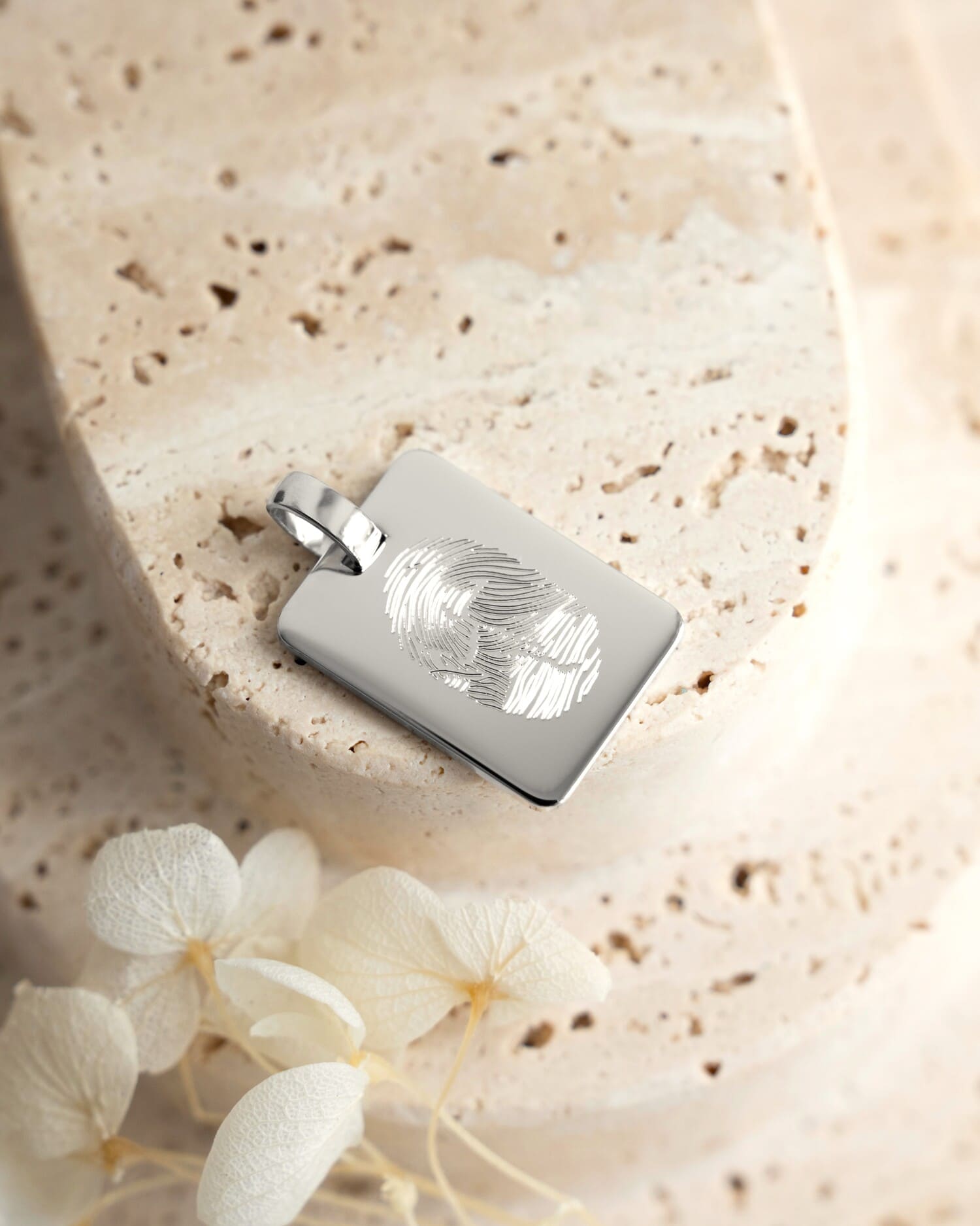 Fingerprint engraving plate necklace pendant rectangle