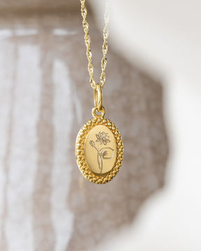 Birth flower engraving plates necklace pendant oval