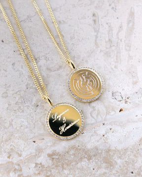 Engraving plates necklace pendant round zirconia 16mm